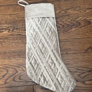 Tahari Christmas Stocking Taupe Quilted Velvet Velour 22" Criss Cross